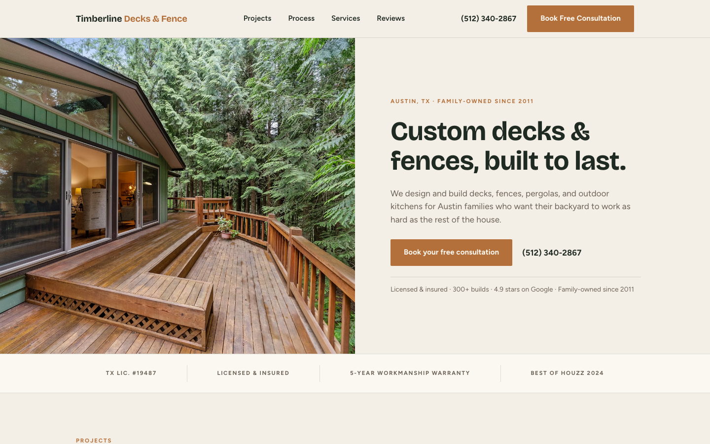 Timberline Decks & Fence website preview